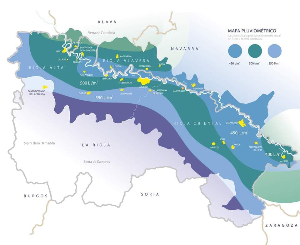 Mapa que señala la pluviometría actual de La Rioja