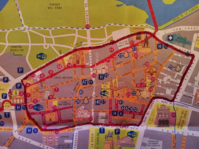 Mapa detallado de los límites de la ciudad de Logroño hasta 1861
